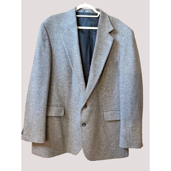 Haggar Imperial Mens Herringbone Gray Wool Blazer Sport Coat Jacket Made In USA - Picture 1 of 14